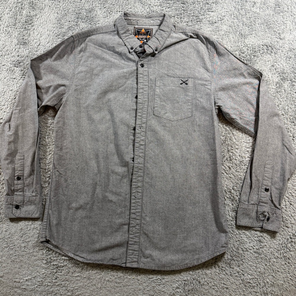 Dravus Mens Large Gray Heathered Long Sleeve Button Down Casual Shirt